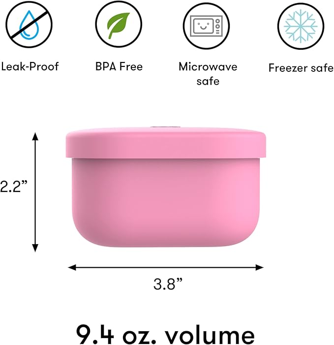 OmieBox Silicone Leakproof Snack Containers To Go, Food Storage Containers with Lid, School Lunch Bento Container - BPA Free, Airtight, Dishwasher and Freezer Safe, Oven Safe - 9.4 ounces (Pink)