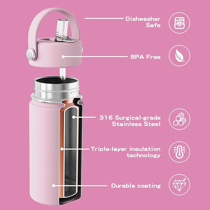OISIZ Kids Water Bottle 10oz - Vacuum Insulated 316 Stainless Steel With Straw Lid for School, Leakproof, BPA Free, Keeps Cold for 24 Hours