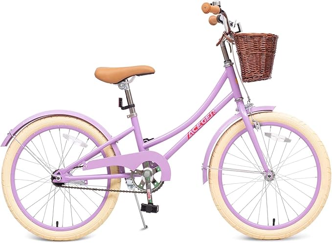 ACEGER Girls Bike with Basket, Kids Bicycle for 3-13 Years, Included Coaster Brake & Caliper Brake, 14 16 18 Inch with Training Wheels, 20 24 26 Inch with Kickstand but no Training Wheels