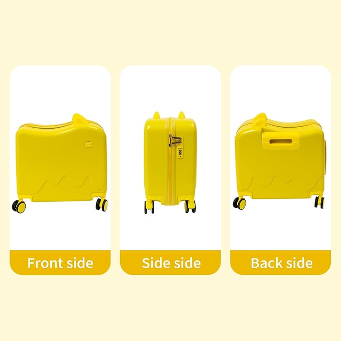 18" Children's Ride On Trolley, Ride-on Travel Suitcase, Cute Ear Toddler Carry on Luggage with Spinner Wheels, Children Rolling Trolly Luggage, Unisex Boys Girls Travel Suitcase with Lock (Yellow)