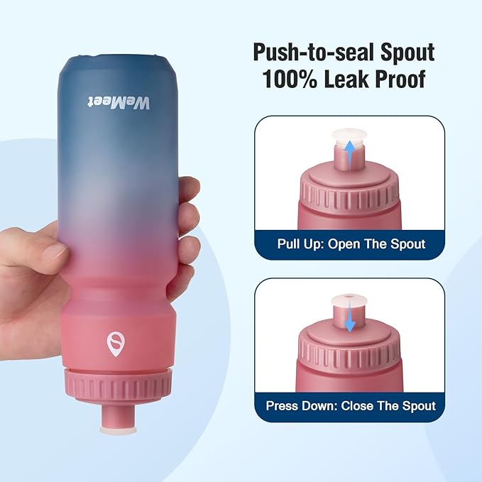 Sport Squeeze Water Bottle with Capacity Scale, 32oz Bike Water Bottle with Bite Valve, for Cycling, Running, Fitness (Black & Red Blue, 2-Pack)