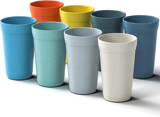 Homestockplus 【Set of 8】 20 Oz Tumbler Cups,Unbreakable Drinking Cups Microwave and Dishwasher Safe BPA Free E-Co Friendly Reusable Cup For Smoothies,Water