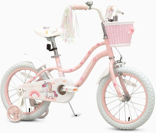 Princess Style Girls Bike with Basket for 2-13 Years Old Kids and Toddlers, 12 14 16 18 Inch Bicycle for Children with Training Wheels and Streamers, 20 Inch with Kickstand, Multiple Colors
