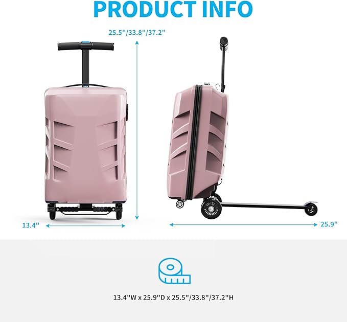 Scooter Suitcase 3-D Hardshell Ride Scooter Luggage for Kids Age 7-15, Cute Lightweight Kids Luggage with Wheels, Multifunctional Ride On Travel Trolley Scooter Combo-PINK, Girls Boys Suitcase