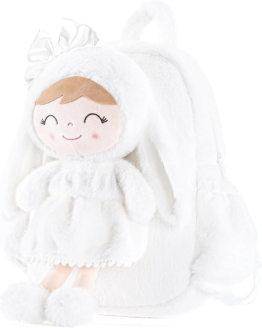 Gloveleya Toddler Backpack Plush Bag with White Bunny Detachable Design 11-inch Gift for Girl