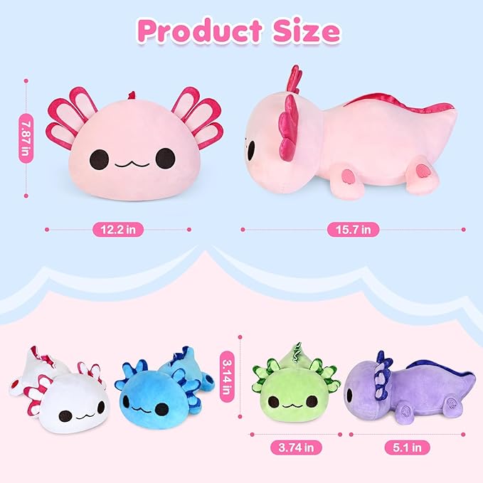 KIZZYEA Axolotl Plush Toys for Ages 0 1 2 3 4 5 6 7 8+ Year Old, Axolotl Mommy Stuffed Animal with 4 Baby Axolotls in Her Tummy, Plush Toys Set, Christmas Birthday Gifts for Baby, Toddler, Kids