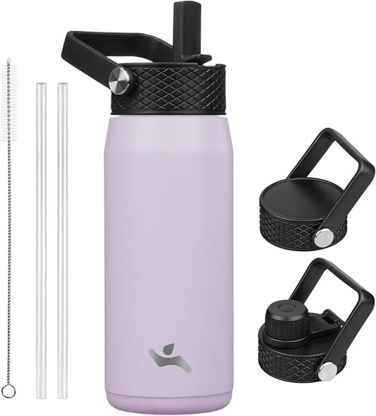 20oz Insulated Stainless Steel Water Bottle with Straw and 3 Lids, BPA-Free Sports Water Bottle,travel water bottle,Taro Purple