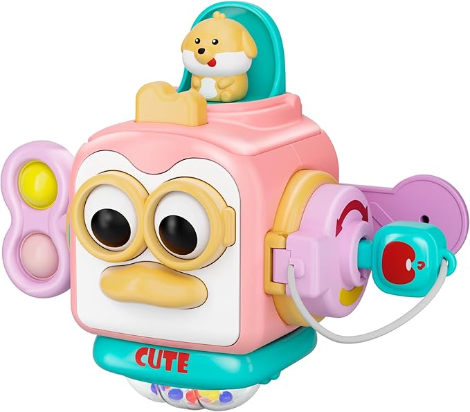 Montessori Toys for 1 Year Old Girl, Busy Board Cube for Girls,Baby Travel Sensory Toys for Toddlers 1-3, Fine Motor Skills Educational Toys, Birthday Gifts for 6 9 10 12 18 Girls