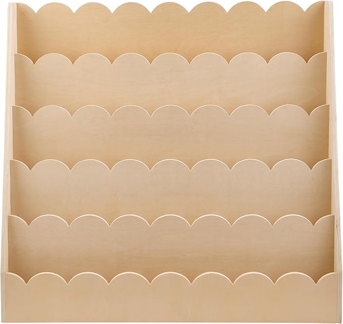 VEVOR 5-Tier Montessori Bookshelf, Scalloped Kids Bookcase, Wooden Book Shelf with 2 Dual Hooks, Daycare Furniture Display Bookshelf for Bedroom, Living Room, Entryway, Nursury, Preschool
