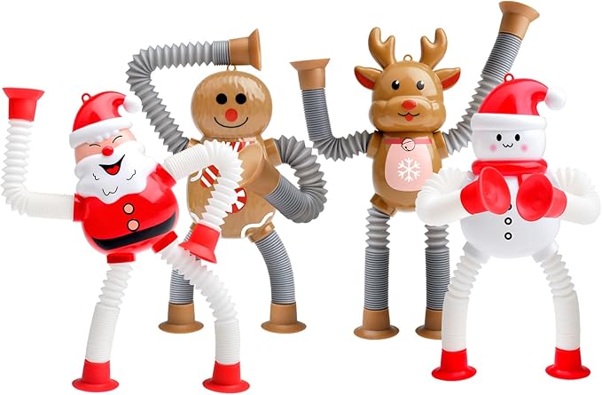 4Pcs Telescopic Suction Cup Christmas Toys,Sensory Toys for Kids 3-5 5-7,Toddler Toy,Fidget Toy,Toddler Travel Essential for Airplane,Pop Tubes, Christmas Stocking for Kids Boys Girls F
