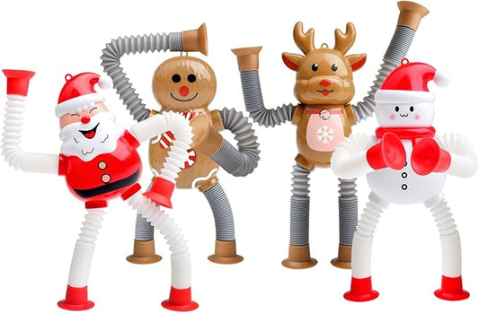 4Pcs Telescopic Suction Cup Christmas Toys,Sensory Toys for Kids 3-5 5-7,Toddler Toy,Fidget Toy,Toddler Travel Essential for Airplane,Pop Tubes, Christmas Stocking for Kids Boys Girls F