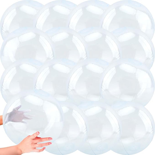 16 Pack 9 Inch Clear Inflatable Beach Balls Transparent Blow Up Beach Balls for Summer Beach Pool Water Party DIY Supplies