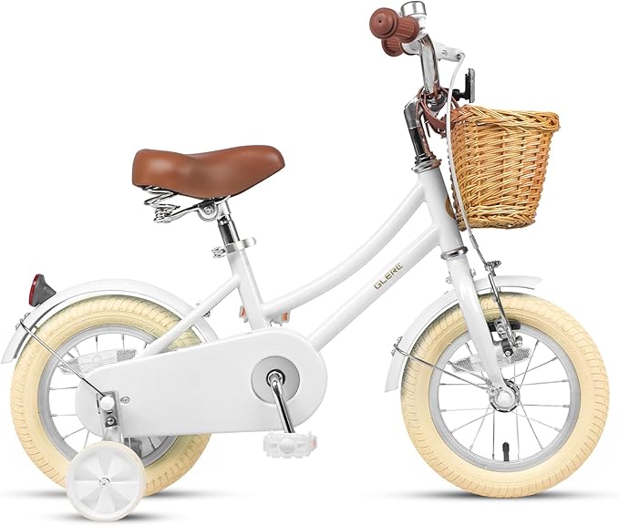 Glerc Little Molly 12-20 Inch Kids Retro Cruiser Bike for 2-13 Year Old with Wicker Basket & Training Wheels/Kickstand, Multiple Colors