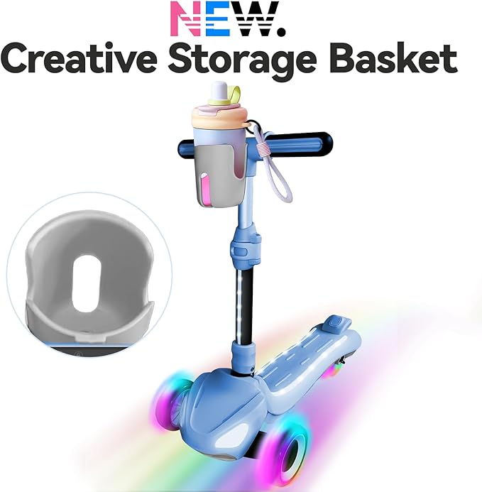 3 Wheel Electric Scooter for Kids Ages 3-10, w/Storage Basket, LCD Screen, Full Body Lights Up, Wide Deck, 5Mph Safe Speed, 90min Riding, Balance Foldable Kick Scooter for Boys & Girls