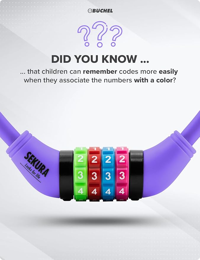 Bike Locks Cable for Kids - Colorful & Keyless - Secure Your Child's Bike - Easy-to-Use Bicycle Accessory, High Security 5 Digit Resettable Combination Coiling Bicycle Lock, Anti Theft