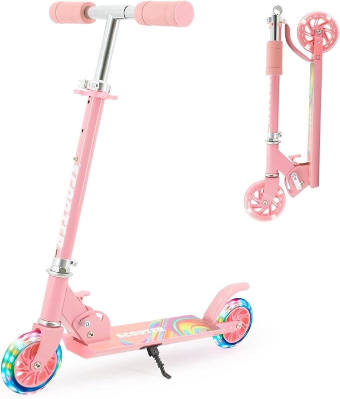 Scooter for Kids with Light up Wheels, 3 Adjustable Levels, Rear Brake