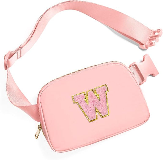 Gitus Customizable Gifts for Girls Age 6-8 8-10 Belt Bag Fanny Pack with Initial for Girls Birthday Gifts for Teenager Girls Teen Girl Gifts Trendy Stuff （Light Pink-W）