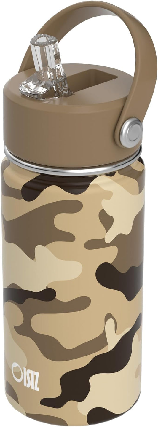 OISIZ Kids Water Bottle with Straw Lid 14oz, Vacuum Insulated 316 Stainless Steel Water Bottles for Kids for School, Leakproof Water Bottle, BPA Free and Keep Cold for 24 Hours