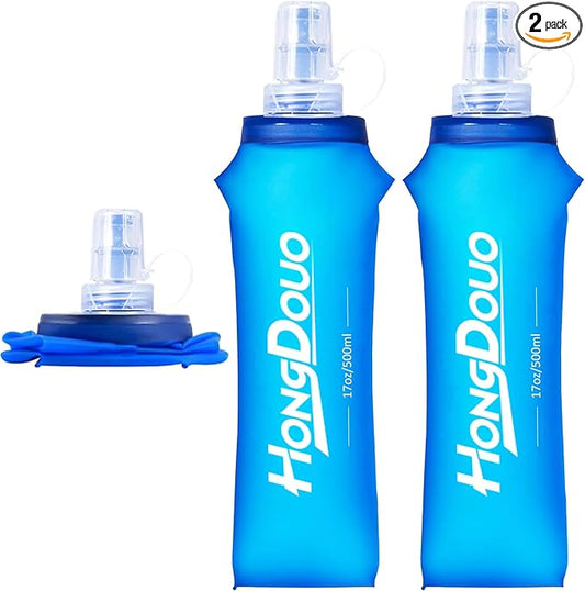 2 Packs Soft Flask, 17oz/500ml TPU Collapsible Soft Water Bottle for Hydration Pack, Running Vest, BPA-Free Folding Water Bottles for Hiking Cycling Climbing Running Outdoor Sports