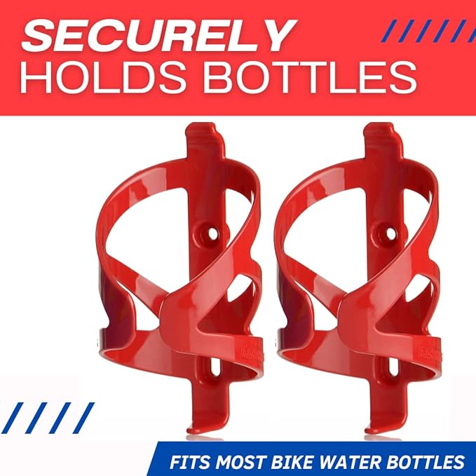 Bike Water Bottle Holder & Bottle Combo – 2-Pack 22 oz Sports Squeeze Bottles with Pull Top Cap & Easy-Install Bike Cage – Made in USA – 50 Strong Brand