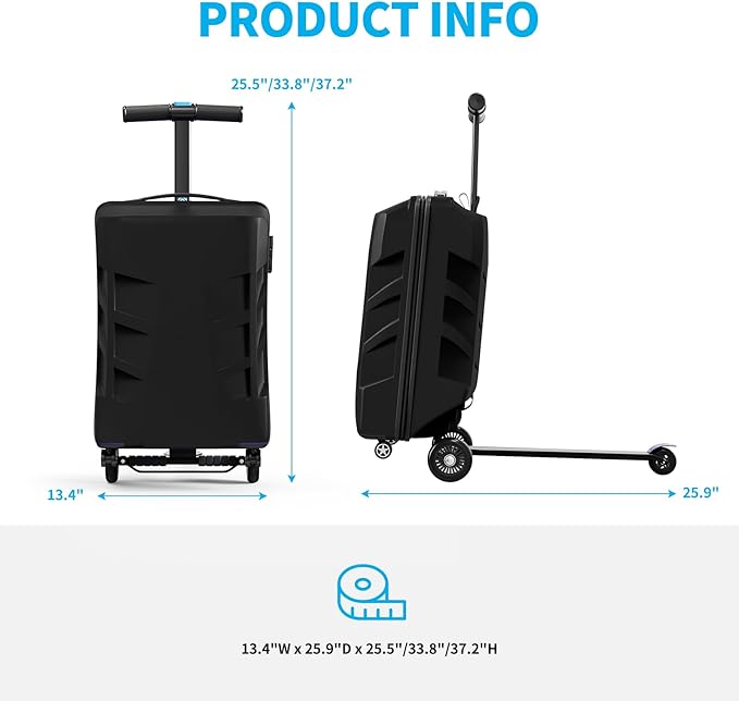 Scooter Suitcase 3-D Hardshell Ride Scooter Luggage for Kids Age 7-15, Cute Lightweight Kids Luggage with Wheels, Girls&Boys Multifunctional Ride On Travel Trolley Scooter Combo-Black