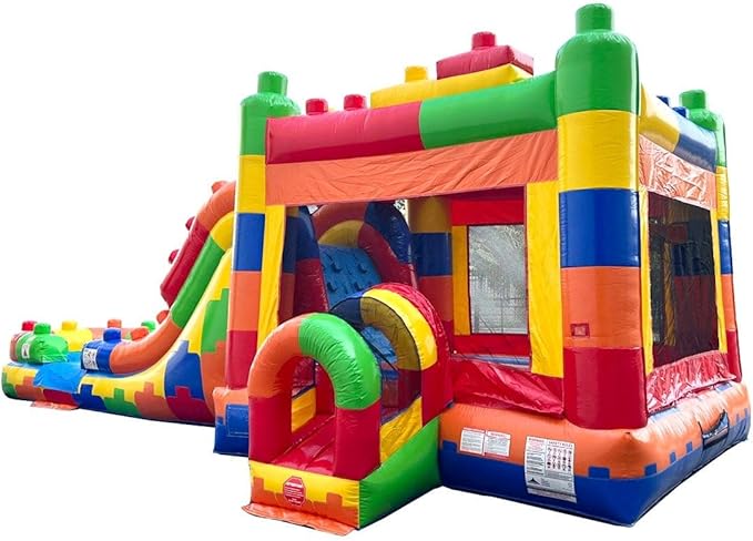 TentandTable Inflatable Bounce House Water Slide for Kids 5-12 Large, Commercial Grade Mega Bouncy Castle for Adults, Jump House, Includes Electric Air Blower, 32' L x 16' W x 15' H, Building Block