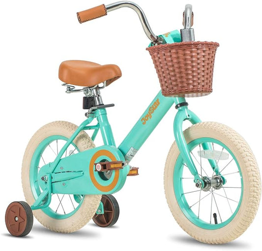 JOYSTAR Vintage Kids Bike with Training Wheels & Basket, 12 14 16 Inch Girls Bike for 2-7 Years Old, Children Bicycles, Multiple Colors