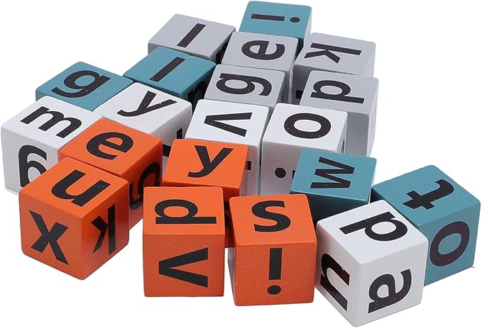 Premium Wooden Alphabet Stacking Blocks, Educational Toys for Toddlers, Improve Vocabulary Early Learning ABC Letter Blocks for Learning English Speaking and Listening Skills, Wood + Paper