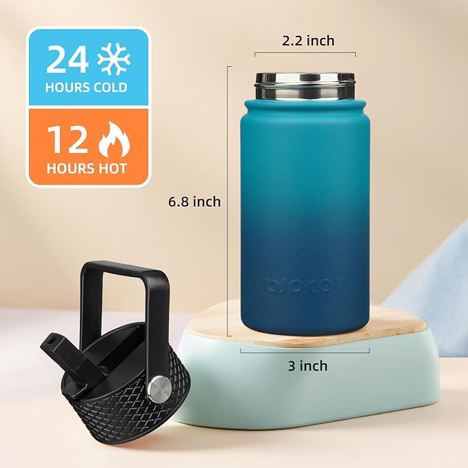 BJPKPK Insulated Water Bottle with Straw Lid, 15oz Cute Water Bottles, Stainless Steel Metal Thermo, Reusable BPA Free Leak Proof Tumblers, Cups,Vast