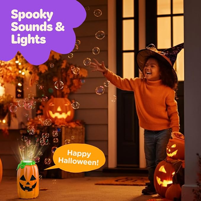 Move2Play, Halloween Bubble Machine | Indoor or Outdoor Decoration That Includes Spooky Sound Effects, Lights, and Bubbles | Halloween Party Decor | Toy for Toddlers, Kids, Adults