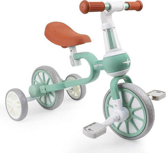 XIAPIA 3 in 1 Toddler Bike for 2-4 Year Old Girl Boy, Kids Tricycle with Adjustable Seat, Detachable Pedal and Training Wheels, Baby Balance Bike Trikes Riding Toys, Kids Chirstmas Birthday Gifts Pink