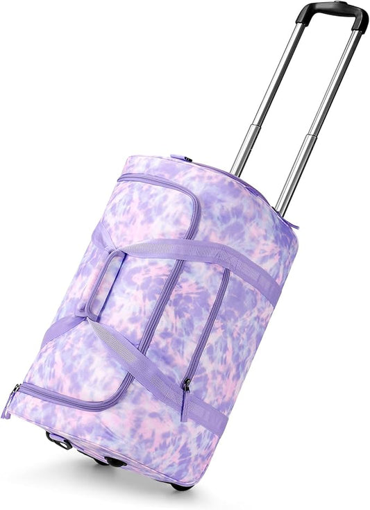 Choco Mocha Girls Tie Dye Suitcase with Wheels Kids Purple Rolling Duffle Bag for Camping Teen Girls Toddler Luggage Bag for Travel, 22inch