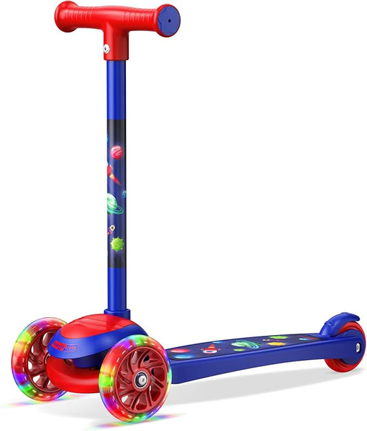 3 Wheel Scooter for Kids, Smooth Light Up LED Front Wheels, Wide Anti Slip Deck, Rear Foot Brake, Easy Lean to Steer Maneuvering, Indoor & Outdoor Ride On Toys for Ages 2 Up
