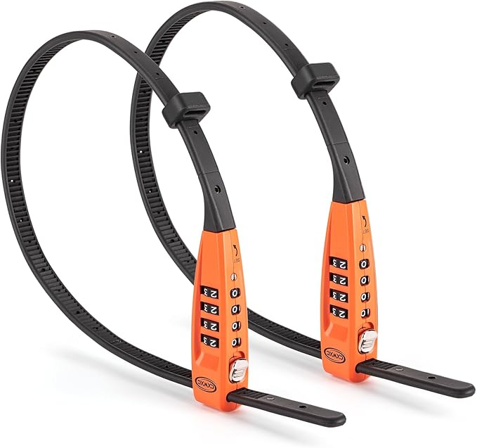 CXWXC Zip Tie Lock - 4-Digit Combo Cable Locks for Bike Motorcycle Helmet, Skateboard, Skis, Snowboard, Stroller & Cabinet - Ideal for Lightweight Security (2PC - Orange, 45CM)