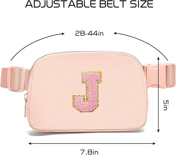 Gitus 6 7 8 9 10 Year Old Girl Gifts Belt Bag Fanny Pack Crossbody Bags with Initial Letter Patch Things for Teen Girls Easter Gifts for Girls Travel Essentials（Coral Pink-J）
