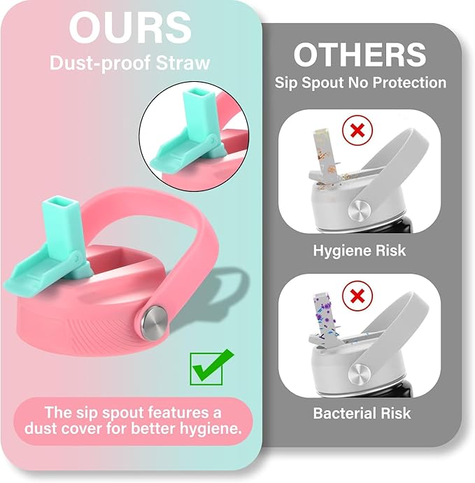 Mininoo Insulated Stainless Steel Kids Water Bottle for School with Straw Lid & Strap, 50 Stickers, 18 oz(Pink/Sky)