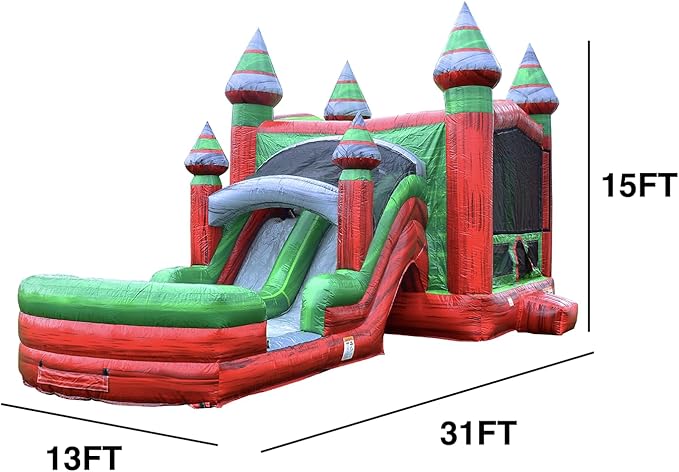 JumpOrange Midnight Commercial Grade Bounce House Water Slide Combo with an Attched Splash Pool for Kids and Adults (with Blower), Basketball Hoop, Wet Dry Use, Outdoor Indoor, Party, Rental Quality