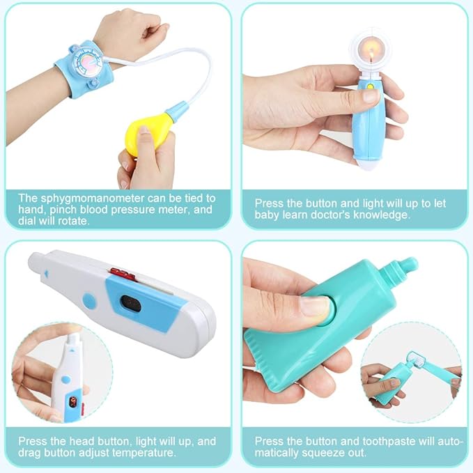 Anpro 46Pcs Medical Toy Kids Doctor Pretend Play Kit, Pretend Play Set with Stethoscope for Kids Doctor Role Costume Dress-Up, Birthday Gifts