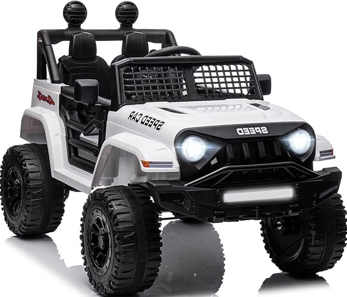 12V Ride On Car, Electric Car for Kids, 12V Ride on Toys, Kids Cars with 3 Speeds Adjustable w/Bluetooth, Parent Remote Control, Spring Suspension, AUX Port-White