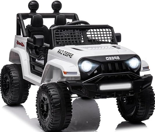 12V Ride On Car, Electric Car for Kids, 12V Ride on Toys, Kids Cars with 3 Speeds Adjustable w/Bluetooth, Parent Remote Control, Spring Suspension, AUX Port-White