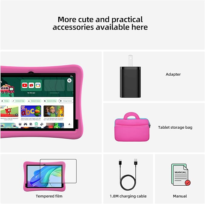 plimpton 2025 Upgraded Kids Tablet, 10 Inch Android 15 Tablet for Kids with Case Included, Octa-Core, Google Kids Space, Parental Control, 4GB+64GB, WiFi, BT5.3, YouTube, Great Gift for Toddler(Pink)