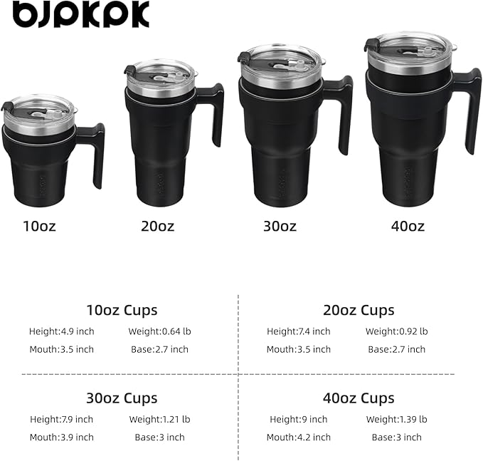 BJPKPK Tumbler With Handle 10 oz Stainless Steel Double Wall Insulated Tumbler Cups With Lid And Straw,Black