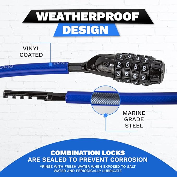 Weatherproof Straight Security Cable Lock (5ft to 25ft Lengths) with Resettable Combination, Anti-Theft Protection for Kayak, Bike, Paddleboard, Scooter, Equipment, Bicycles and More 5ft