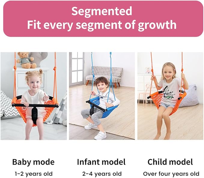 2 -in- 1 Toddler Swing. Swing Seat for Kids with Adjustable Ropes, for Kids Heavy Duty Rope Play Secure Children Swings Set, for Outdoor Indoor, Backyard. Upgrade Product (Pink)