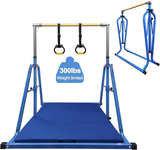 Foldable Gymnastics Kip Bar,Horizontal Bar for Kids,No Wobble Gym Equipment for Home Indoor,3' to 5' Adjustable Height,Gymnasts 1-4 Levels,300 lbs Weight Capacity