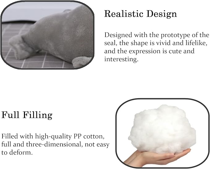 Seal Plush Stuffed Animal Grey Cute Toy Pillow Kawaii Doll for Kids, 9 inch