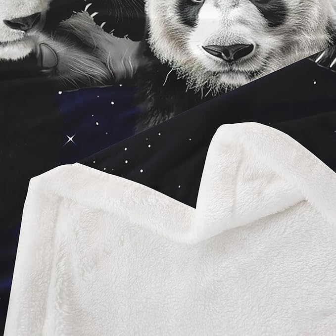 Panda Plush Blanket Galaxy Space Panda Bear Fleece Throw Blanket for Kids Boys Girls Cute Wild Animal Sherpa Blanket Ultra Soft Decor Stars Cartoon Giant Panda Fuzzy Blanket for Sofa Queen 90x90 Inch