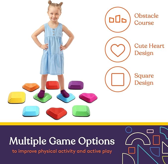 Special Supplies 10 Stepping Stones for Kids Indoor and Outdoor Balance Blocks Promote Coordination, Balance Strength Child Safe Rubber, Non-Slip Edging