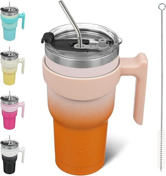 BJPKPK 30 oz Tumbler With Handle And Straw Stainless Steel Insulated Tumbler With Lid Reusable Metal Coffee Cups,Coral