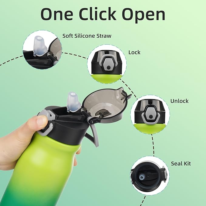 BJPKPK 25oz Insulated Water Bottle with Straw Stainless Steel Double Wall Water Bottles BPA Free Leak Proof Thermal Flask with Lockable Flip Lid and Soft Silicone Spout,Bamboo Grove